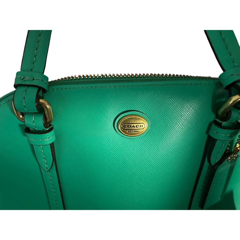 Coach F21907 Saffiano Leather Dome Satchel Turquoise Green Top Handle Handbag - Picture 4 of 16